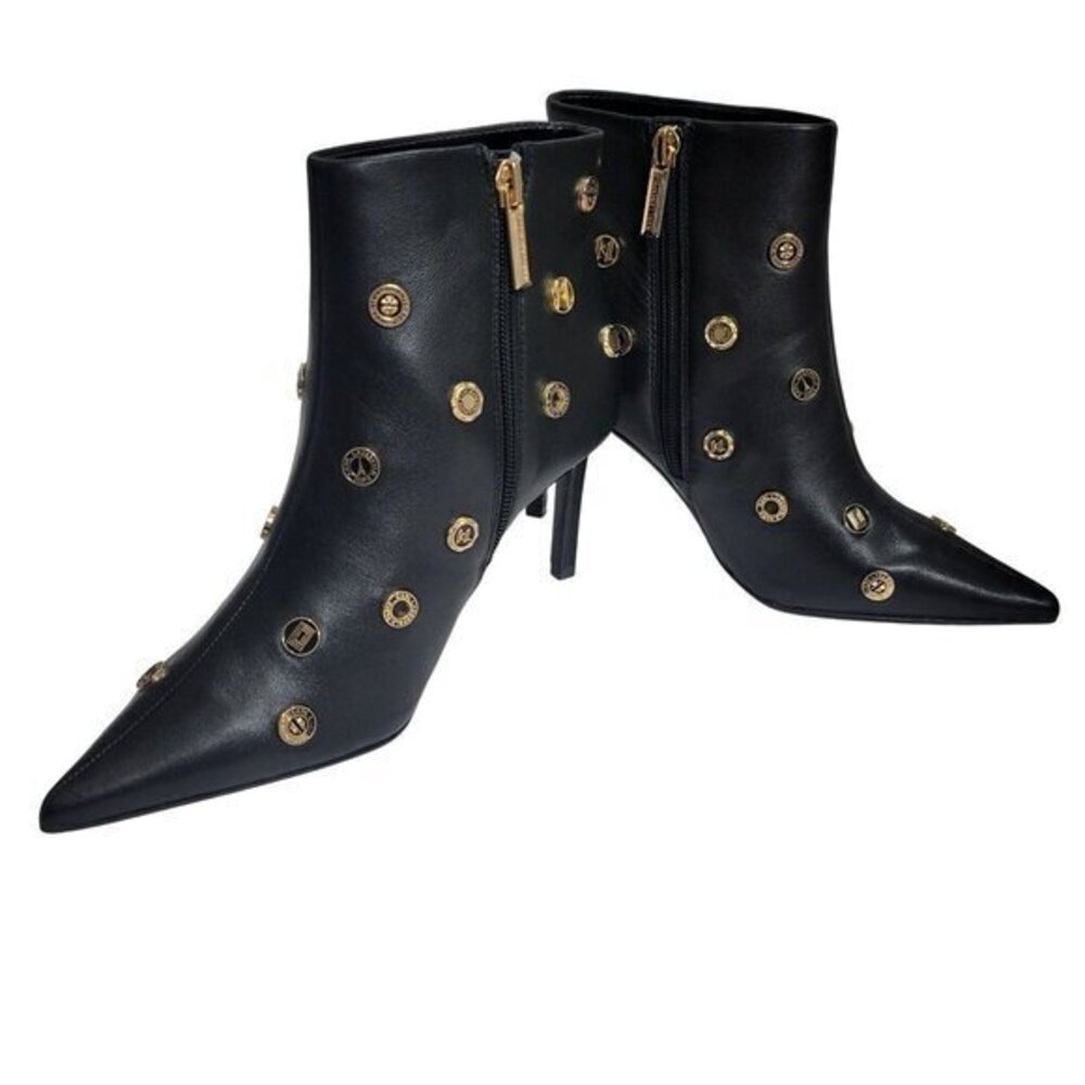 Karl Lagerfeld Saina Boots Heeled Booties 5 Black Leather - Picture 7 of 12